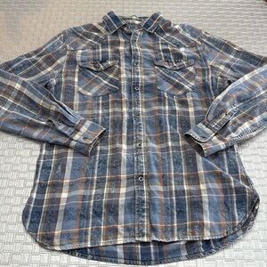 Mossimo Supply Co Plaid Button Up Shirt Medium Blue Orange